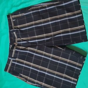 ENRO BLACK, YELLOW AND BLUE PLAID SHORTS, SIZE 36
